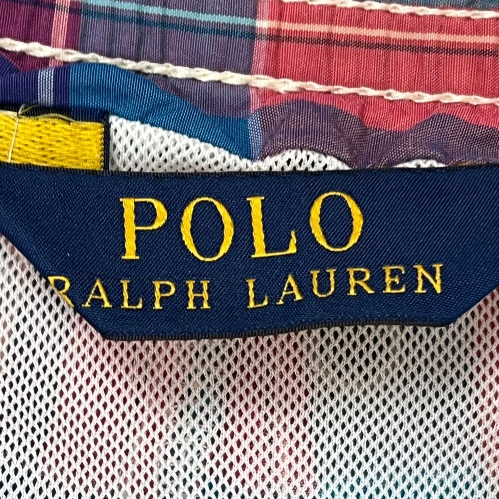 Polo Ralph Lauren Mens Madras Plaid Swim Trunks Multi Color Orange Blue Large
